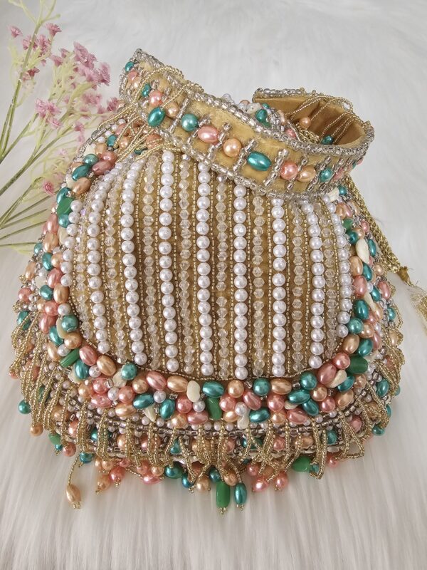 Beige Embroidered Potli