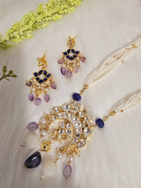 Kundan Necklace Set (Purple Drops)