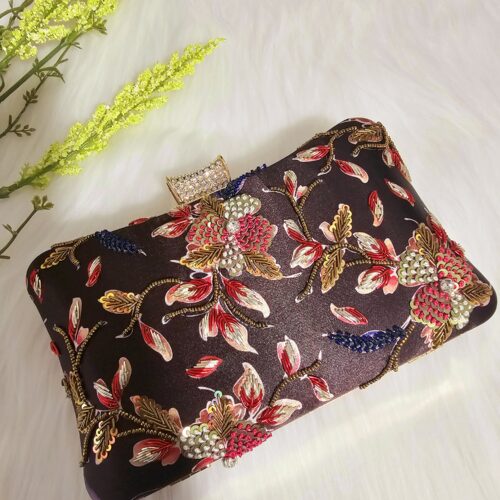 Brown Embroidered Clutch