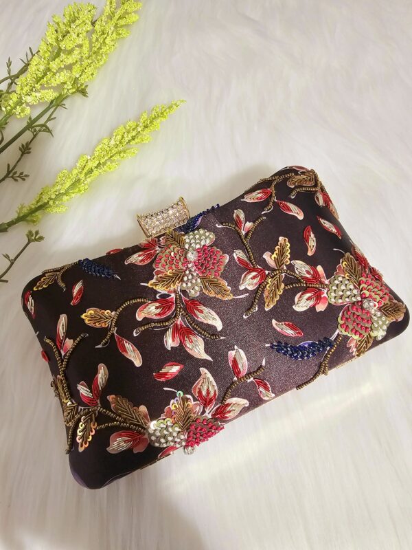 Brown Embroidered Clutch